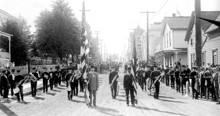 Band marching in the Astoria Centennial Parade, 1911.