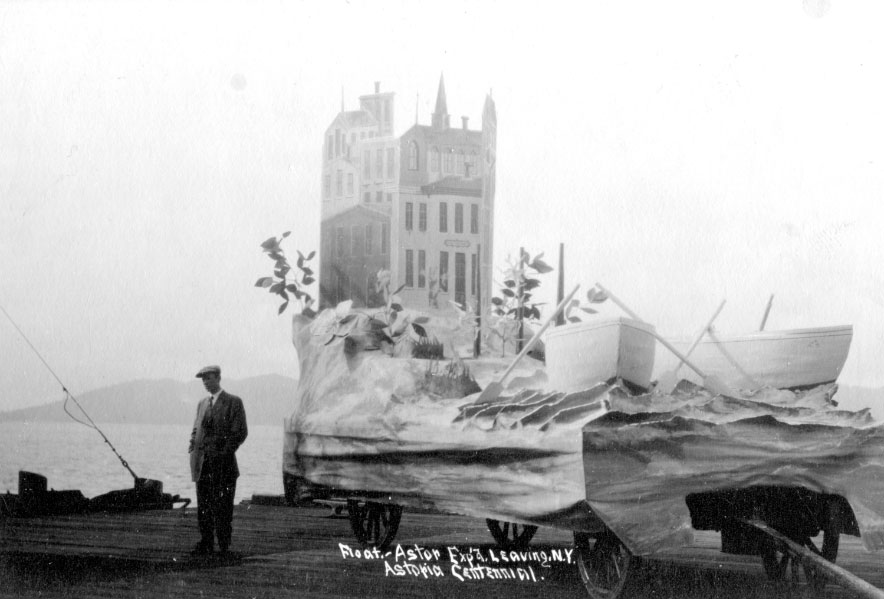1911 Astoria Centennial float depicting the departure of the Astor party from New York.
