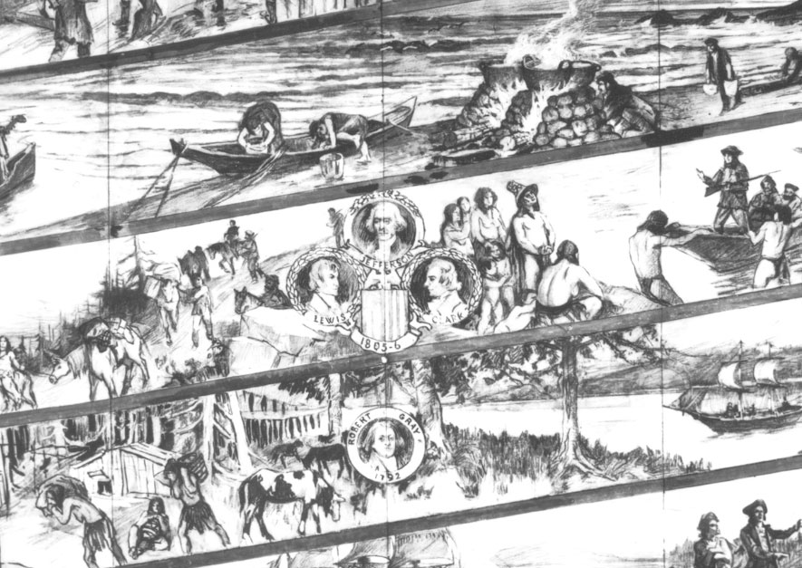 Detail of Pusterla's drawings for the Astoria Column mural