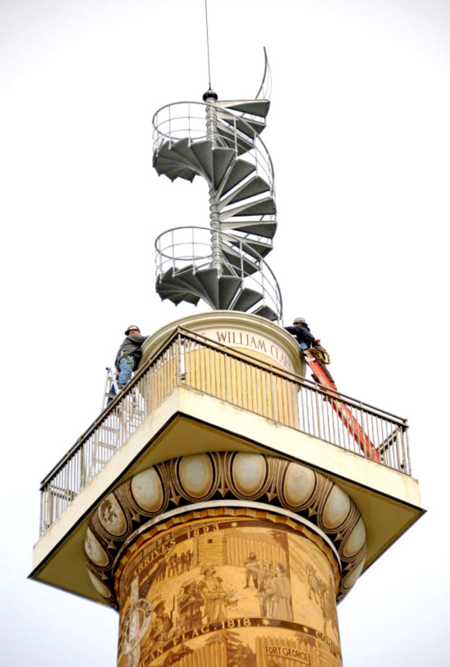 Lowering a new staircase into the Astoria Column in 2004