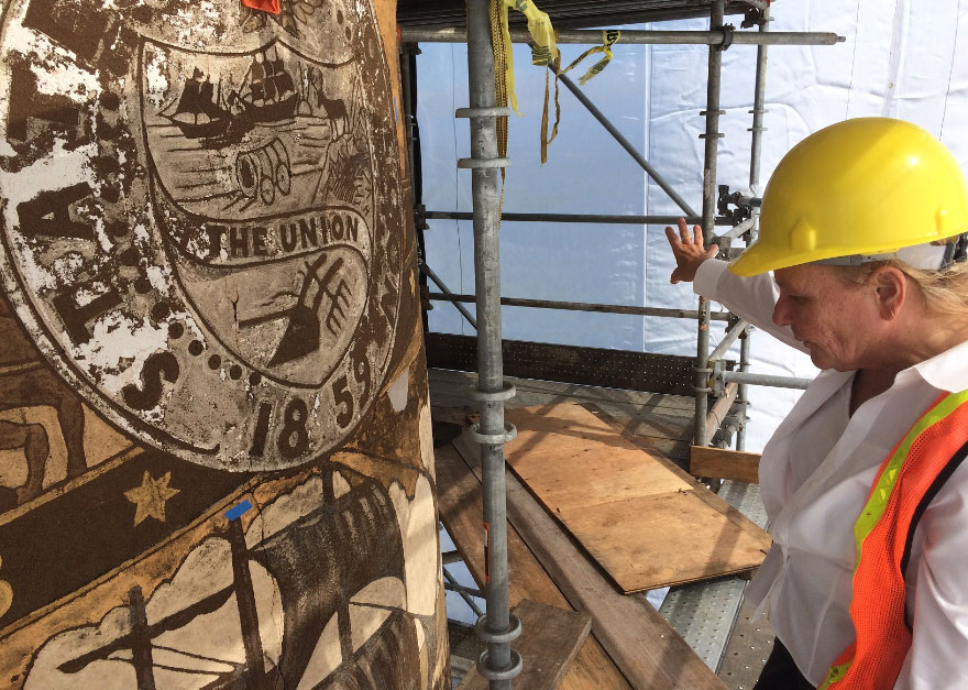 A restoration officer discusses their work on the Astoria Column